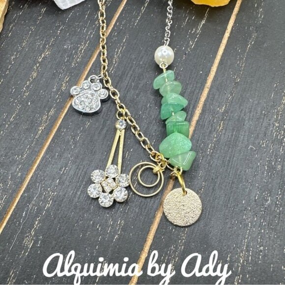 AVENTURINE LAYERED CHARMS NECKLACE - Picture 1 of 2